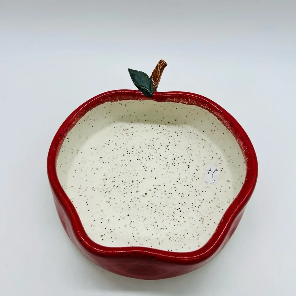 Red Apple-Shaped Ceramic Bowl Pottery 6” X 2” NWOT